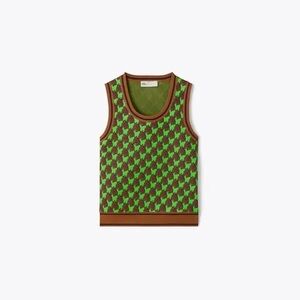 Tory Burch Vibrant Green and Brown Sleeveless Sweater